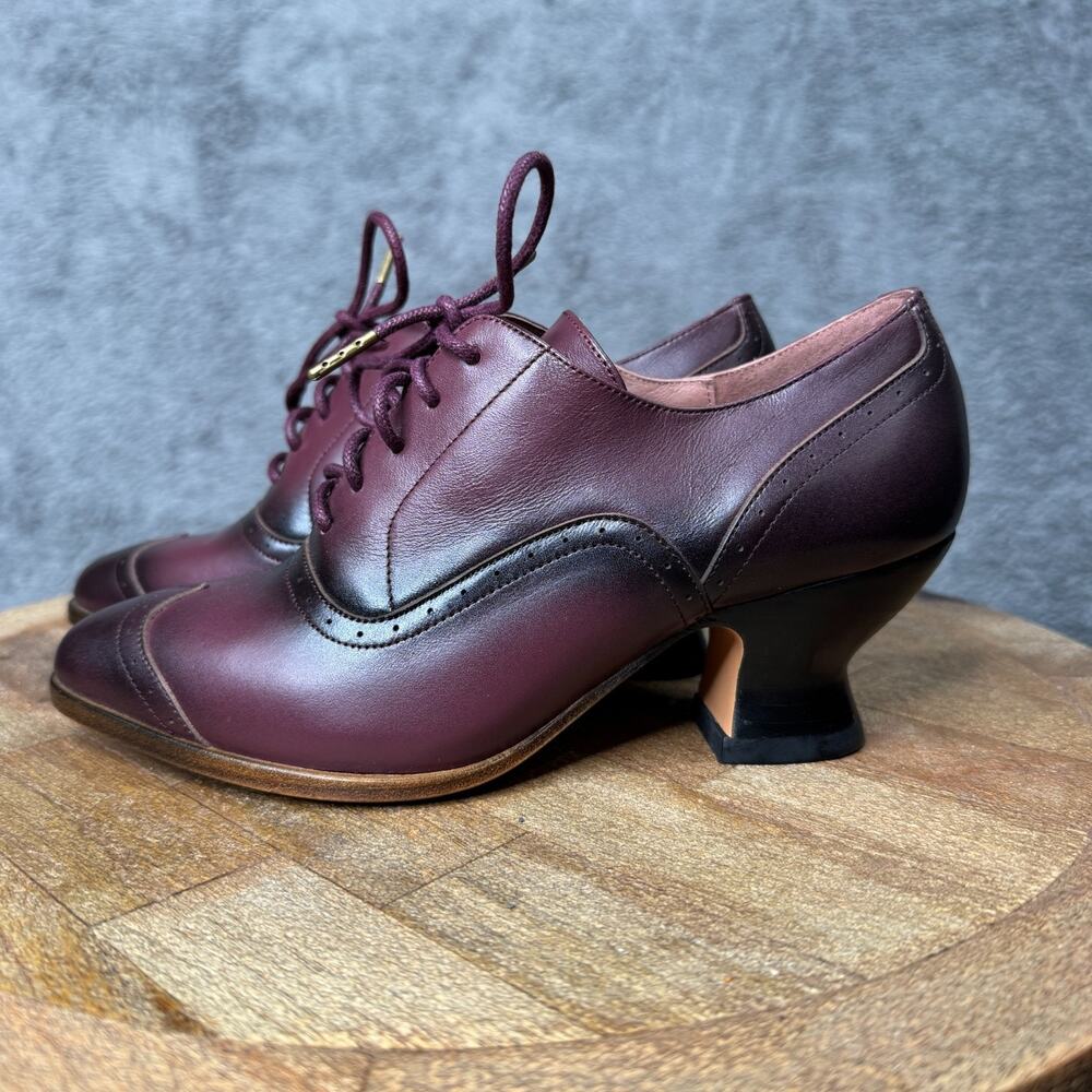 American Duchess Londoner Edwardian Oxfords Cherry Purple US 5 Leather Heels - Picture 3 of 9